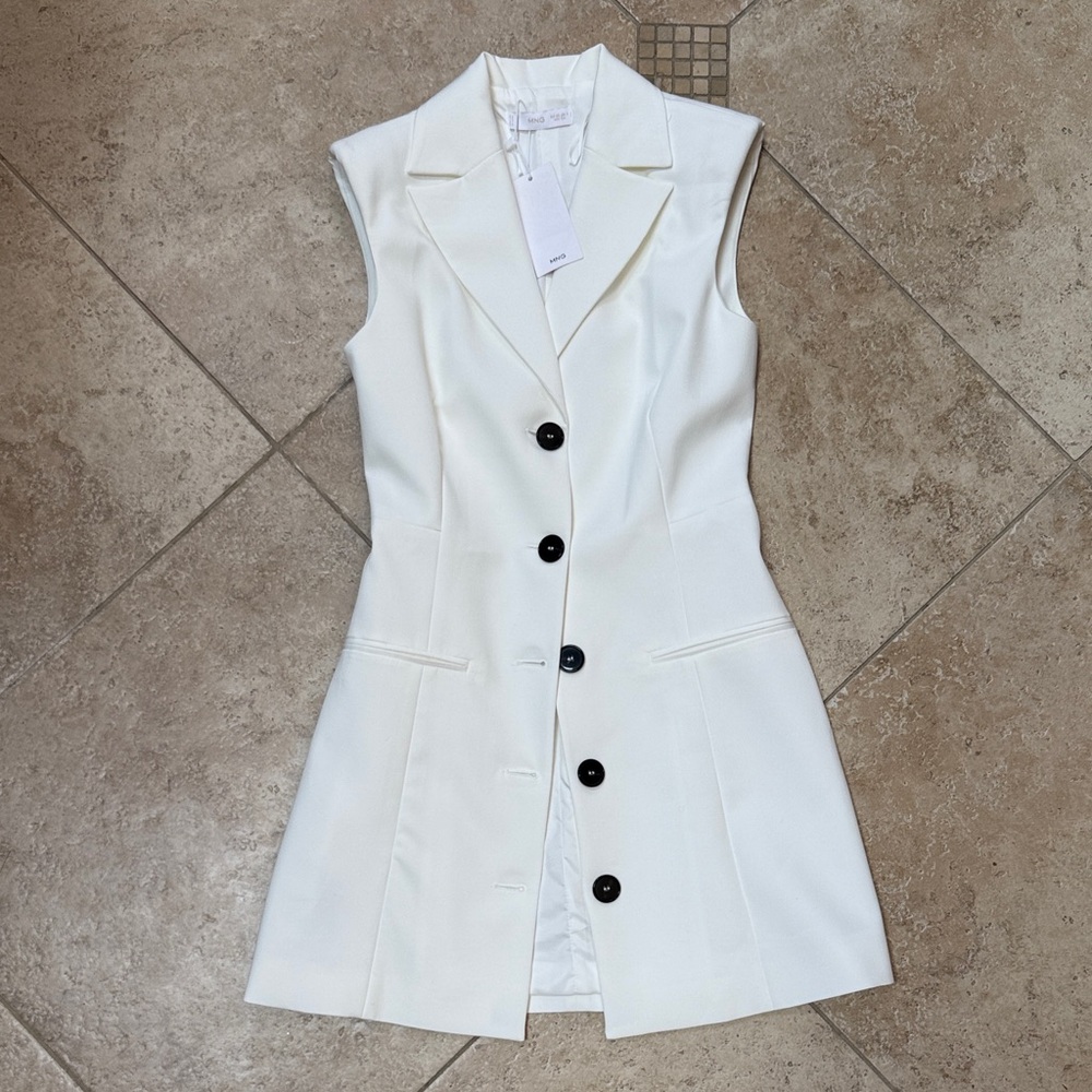 NWT MANGO Sleeveless White Tailored Button-Front Mini Dress